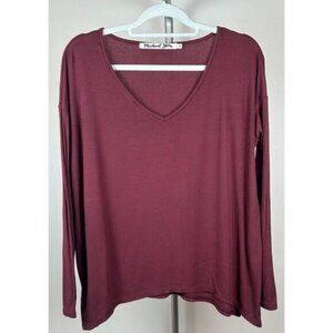 Michael Stars Womens Oversized Tunic Top Maroon Ribbed Long Sleeve Medium